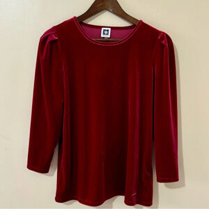 Anne Klein|  Burgundy Velvet Puffed Sleeve Shirt Size M